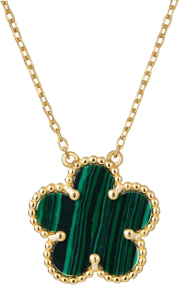 925 Sterling Silver 14K Yellow Gold Plated Hawaiian Plumeria Clover Flower Motif Beaded Necklace ... | Amazon (US)