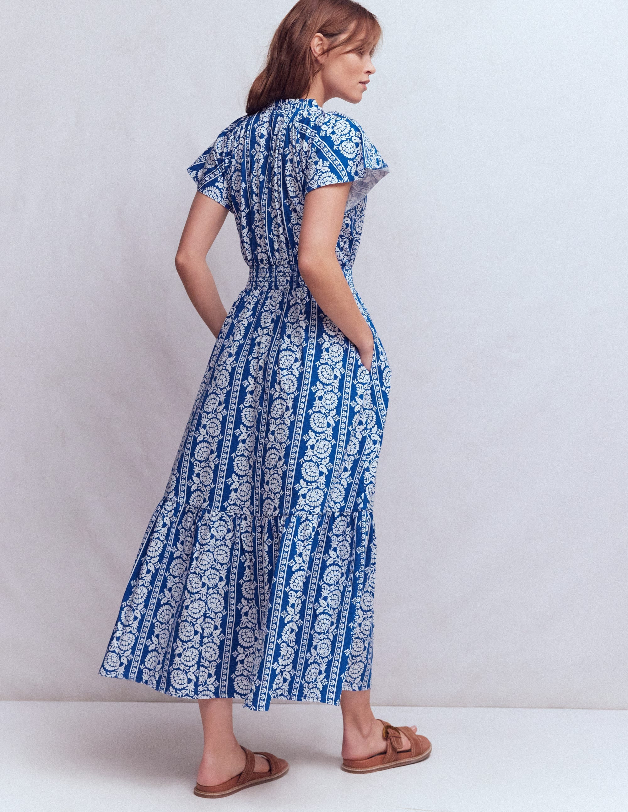 Tala Tiered Jersey Maxi Dress-Bright Blue, Ornate Floret | Boden (US)