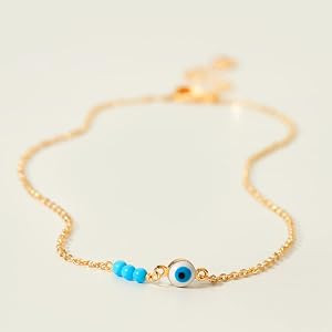Gold Dainty Turquoise Anklet for Women,14K Gold Plated Cute Tiny Beaded Evil Eye Boho Beach Foot ... | Amazon (US)