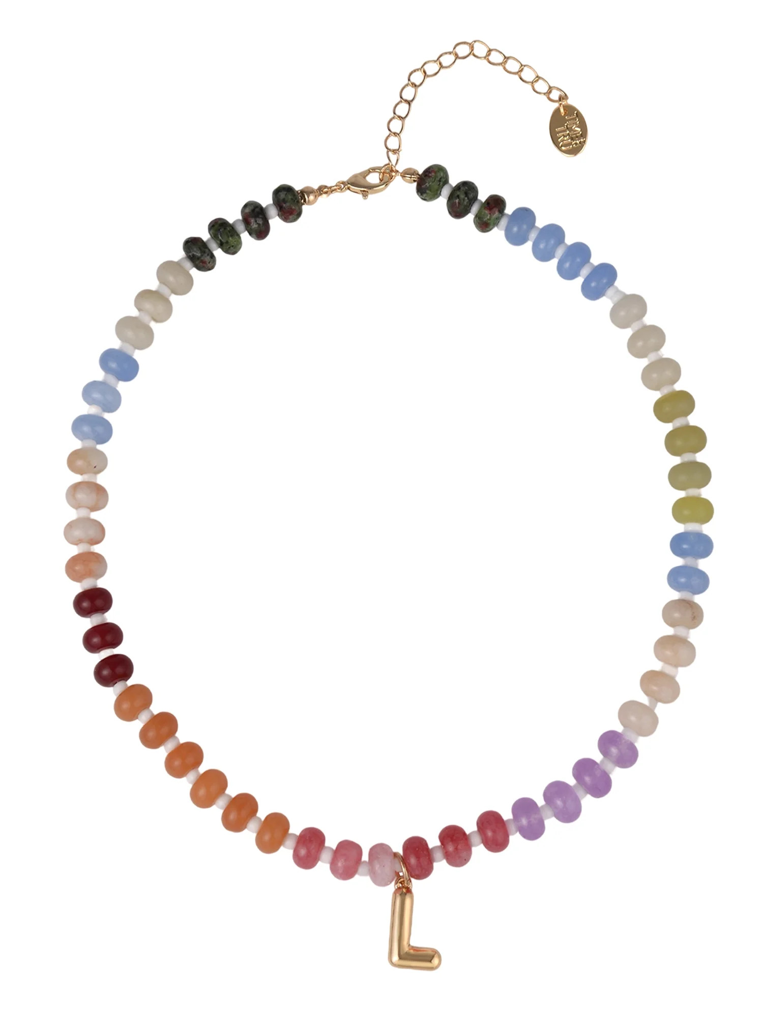 Time and Tru Goldtone Multicolored Bead Initial "L" Necklace | Walmart (US)