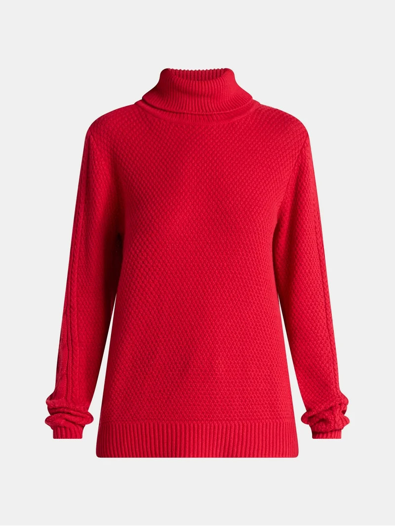 Time and Tru Women’s and Women’s Plus Turtleneck Sweater with Cable Sleeves, Midweight, Sizes... | Walmart (US)