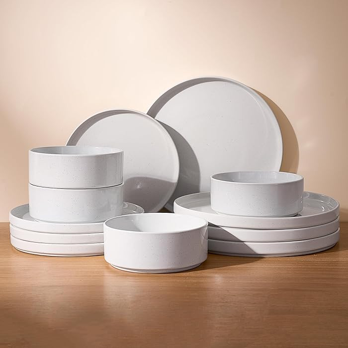 Famiware Nebula Plates and Bowls Set, 12 Pieces Dinnerware Sets, Dishes Set for 4, White | Amazon (US)