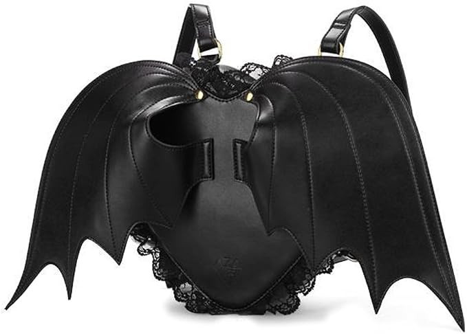 Fashion Girl Gothic Black Bat Heart Wings Backpack Goth Punk Lace Wing Bag | Amazon (US)