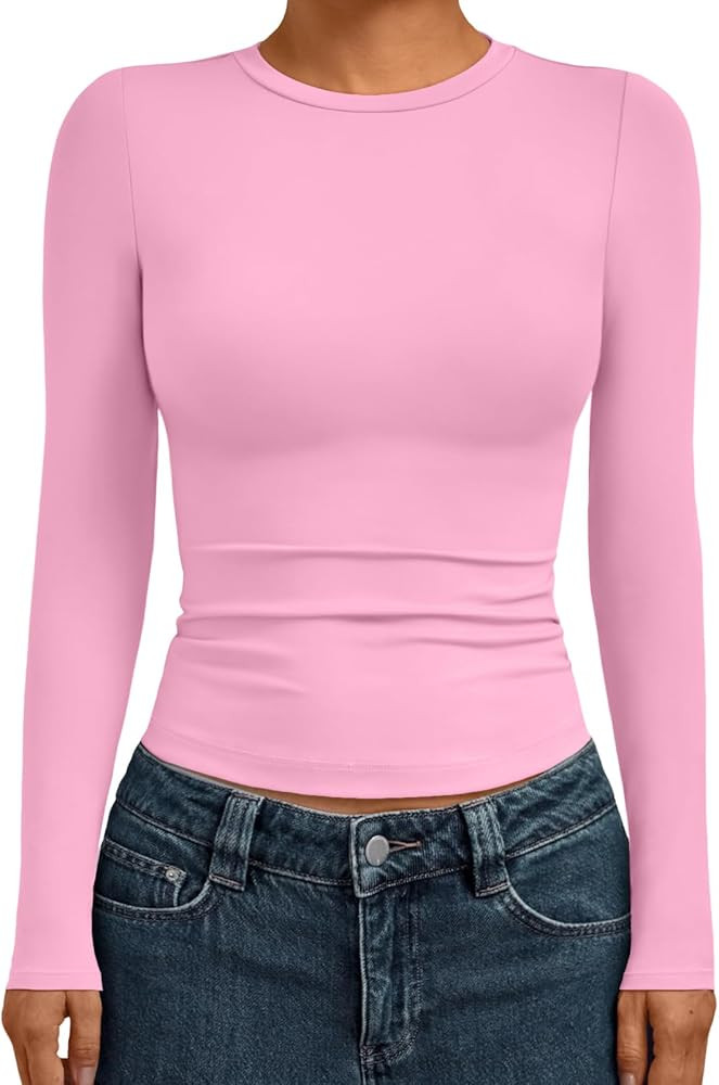 AUTOMET Womens Long Sleeve Shirts Basic Compression Going Out Crop Tops Fall Fashion Y2K Clothes ... | Amazon (US)