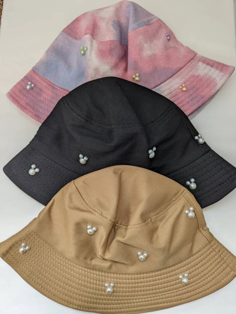 You Choose Colors Mickey Pearl Bucket Hat. Brown or Black Hat With Rainbow or White Mickeys - Ets... | Etsy (US)