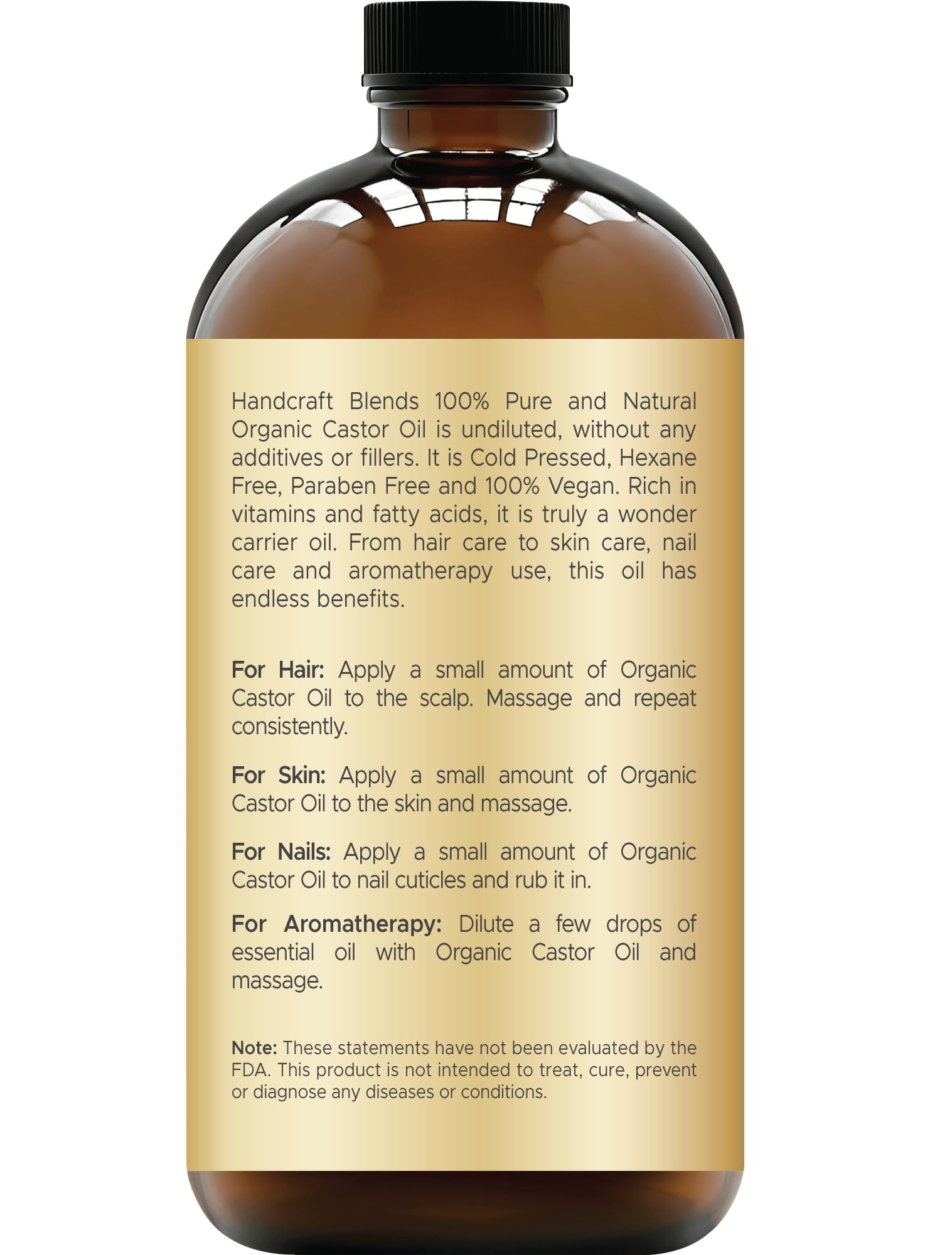 Handcraft Blends Cold-Pressed Organic Castor Oil 16 Fl Oz | Glass Bottle | 100% Pure and Natural ... | Amazon (US)