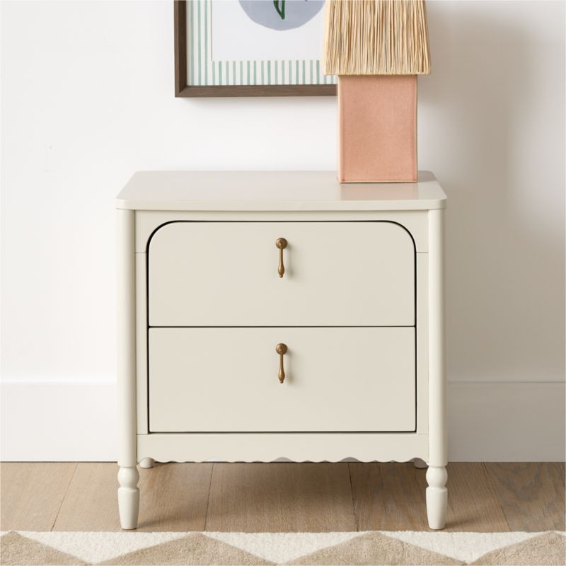 Beatrix Linen Wood 2-Drawer Kids Nightstand | Crate & Barrel