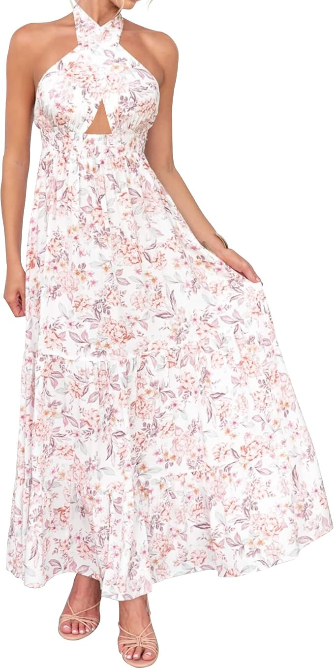 ZESICA Women's 2026 Summer Crossover Halter Neck Sleeveless Plaid Cut Out Backless Flowy A Line M... | Amazon (US)