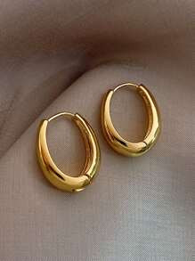 Minimalist Chunky Dome Hoop Earrings For Women Gold Tone Smooth Oval Teardrop Ear Rings Thick Hig... | SHEIN