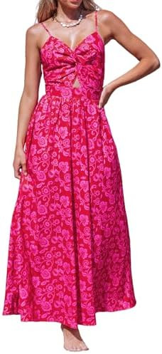 CUPSHE Women's Maxi Dress Floral Print Twisted V Neck Sleeveless Long Dress Summer Casual Dress | Amazon (US)