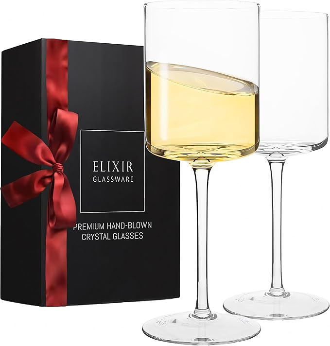 ELIXIR GLASSWARE Wine Glasses Set of 2-14oz - Square Wine Glasses, Large Red Wine or White Wine G... | Amazon (US)