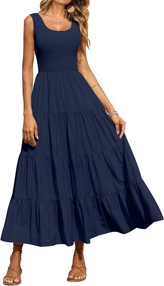 PRETTYGARDEN Women's 2025 Casual Loose Plain Maxi Sundress Smocked Tank Dress Sleeveless Summer B... | Amazon (US)