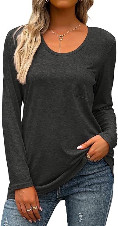 Womens Tops Scoop Neck Casual Loose Fit T Shirts Long Sleeve Tunic Blouse | Amazon (US)
