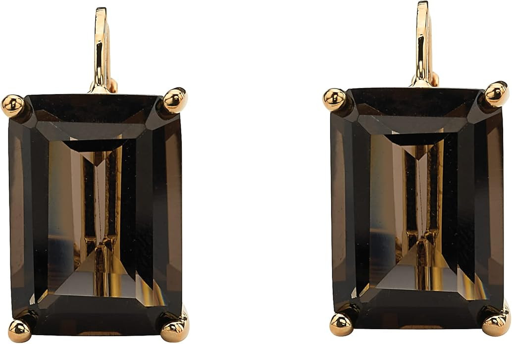PalmBeach Yellow Gold-plated Emerald Cut Genuine Smoky Quartz Drop Earrings (16x10.5mm) | Amazon (US)