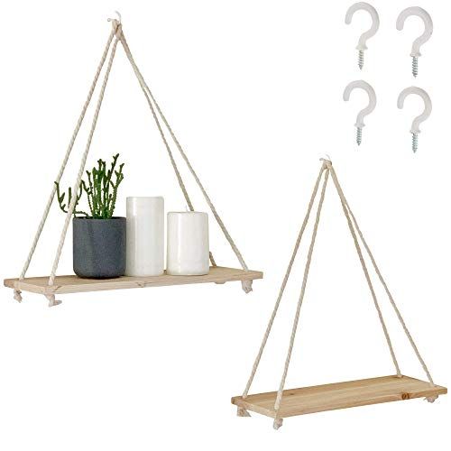 BASE ROOTS Hanging Shelves [Set of 2 w/Hooks] Wood Wall Shelves Rustic Home Decor Triangle Floati... | Walmart (US)