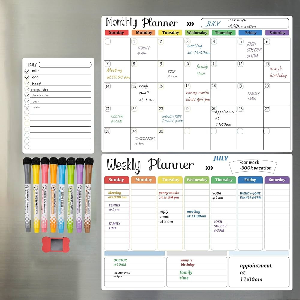 Hivillexun Magnetic Dry Erase Calendar Whiteboard Set (3-Pack) for Fridge, Wall, and Refrigerator... | Amazon (US)