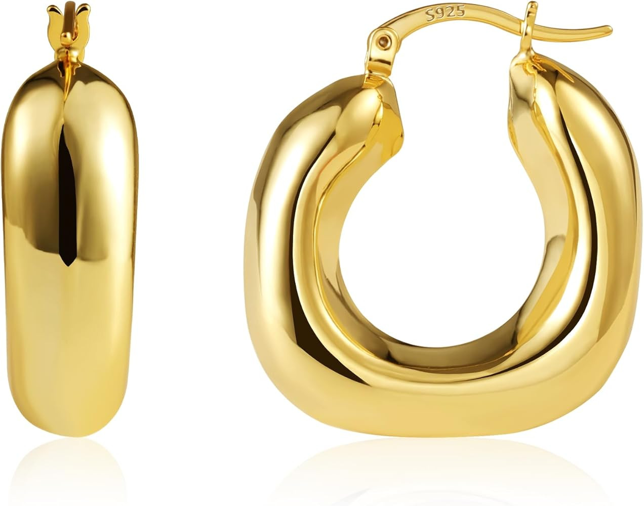 Chunky Hoops Earrings for Women Thick Huggie Hoop Earrings with S925 Sterling Silver Post Lightwe... | Amazon (US)