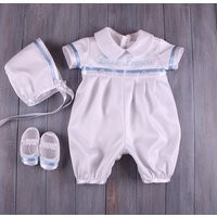 Baptism White & Blue Trim Outfit-Baby Boy Christening Outfit-Dedication Outfit-Short Outfit-Baptism-Baby-Blessing Outfit | Etsy (US)