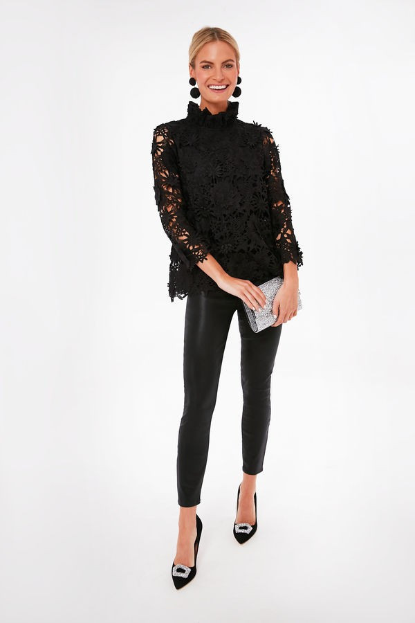 Black Guipure Lace Faye Blouse | Tuckernuck (US)