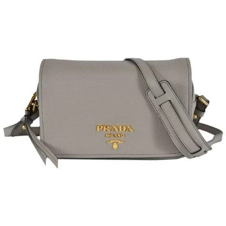 New Prada Vitello Phenix Argilla Grey Leather Flap Crossbody Bag 1BD163 | Walmart (US)