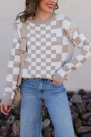 Drop Shoulder Checkered Sweater in Black and White | Krush Kandy