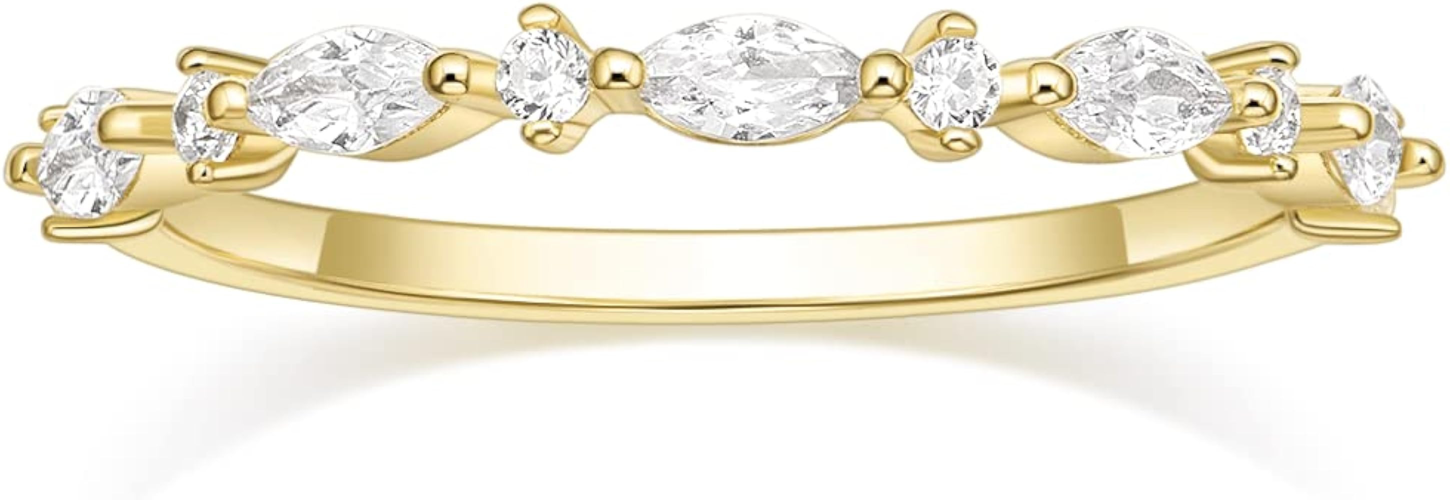 SHINYSO 14K Gold Plated Wedding Band for Women Thin Stacking Ring Half Cubic Zirconia Eternity En... | Amazon (US)