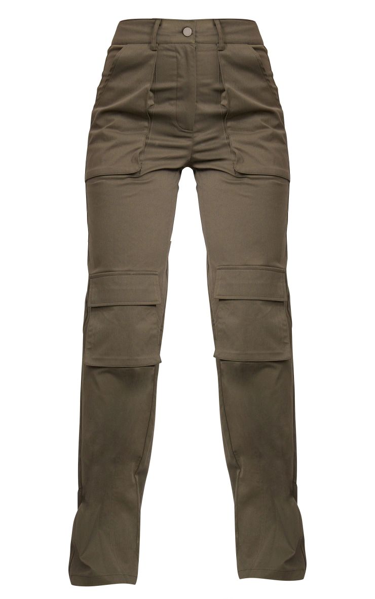 Khaki Twill Pocket Detail High Waist Cargo Pants | PrettyLittleThing US
