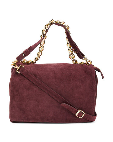 Made In Italy Suede Large Flap Over Shoulder Bag With Chain | TJ Maxx