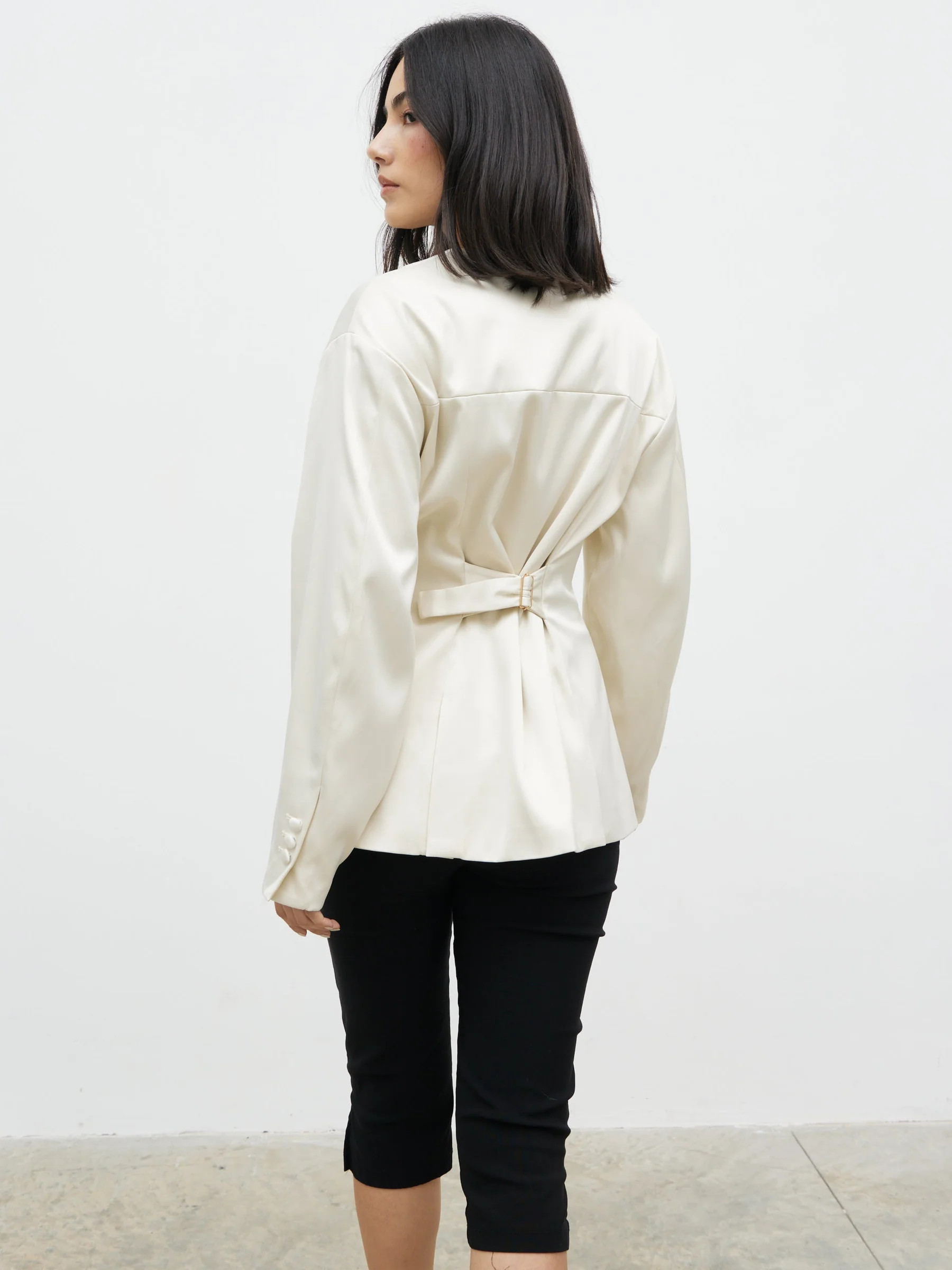 Amora Collarless Bonded Satin Jacket | Pretty Lavish (UK)