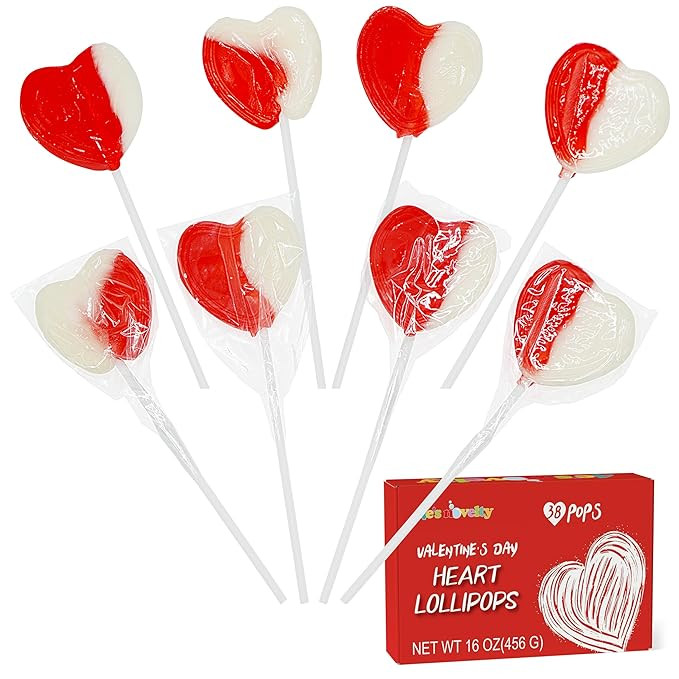 4E's Novelty 38 Pack Valentines Day Heart Shaped Lollipops Bulk Individually Wrapped, Strawberry ... | Amazon (US)