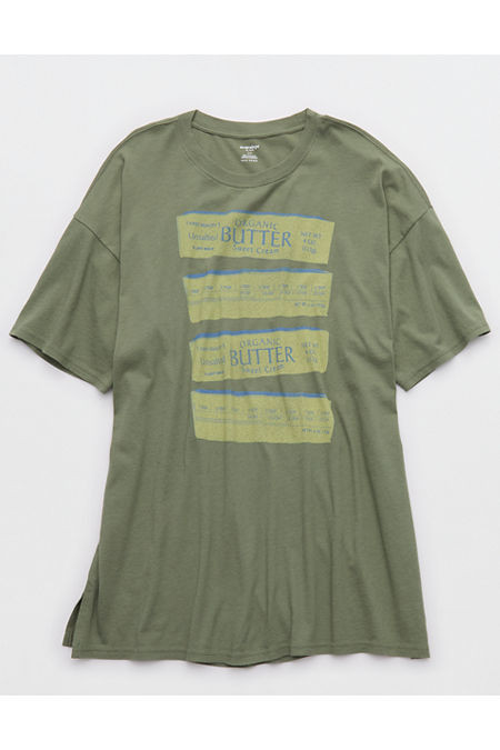 OVERSLEPT by Aerie Sleep Happens Night Tee Women's Olive Fun S | Aerie