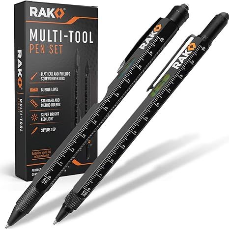 RAK Multi-Tool 2Pc Pen Set - LED Light, Touchscreen Stylus, Ruler, Level, Bottle Opener, Phillips... | Amazon (US)