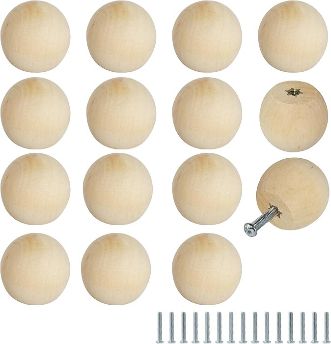 FoDau770 15pcs Unfinished Wood Knobs, Round Ball Cabinet Knobs Vintage Drawer Pulls, Natural Wood... | Amazon (US)