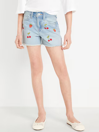 High-Waisted Embroidered Frayed-Hem Jean Shorts for Girls | Old Navy (US)