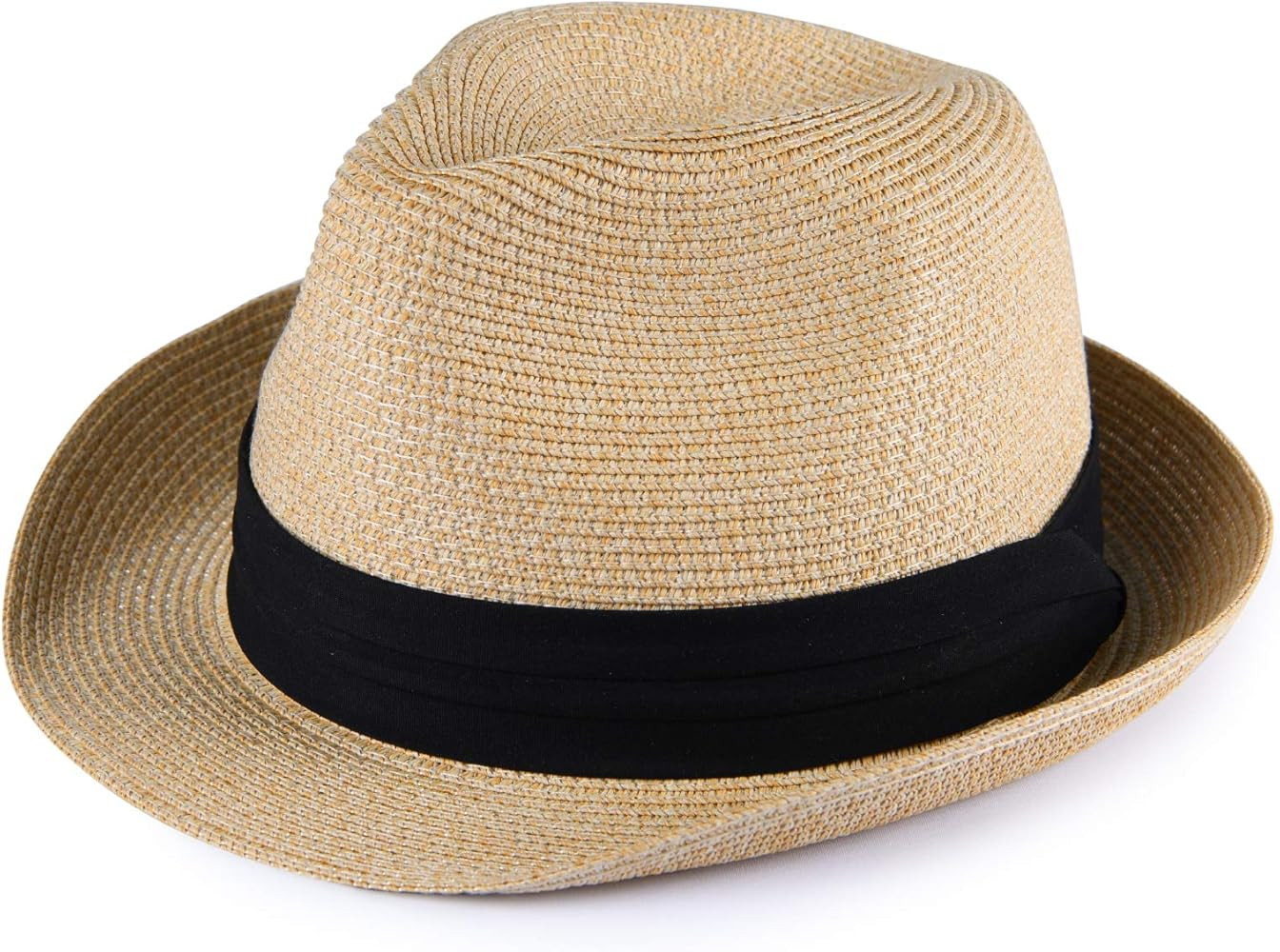 FURTALK Fedora Straw Sun Hat for Men Women Foldable Roll Up Short Brim Trilby Hat Panama Beach Hat U | Amazon (US)