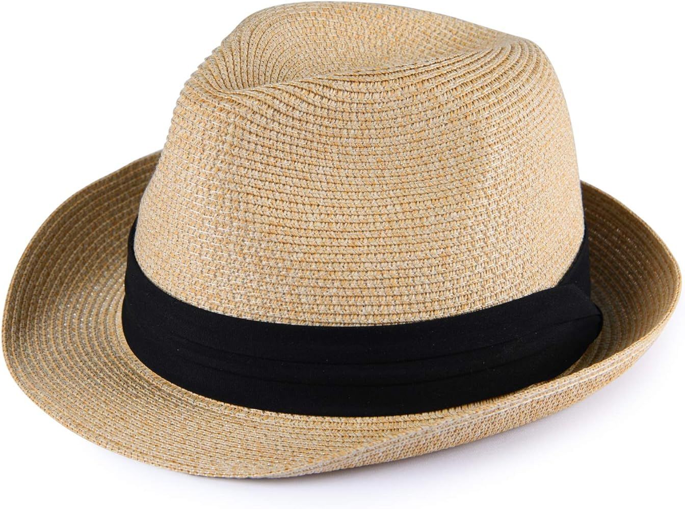 FURTALK Fedora Straw Sun Hat for Men Women Foldable Roll Up Short Brim Trilby Hat Panama Beach Hat U | Amazon (US)
