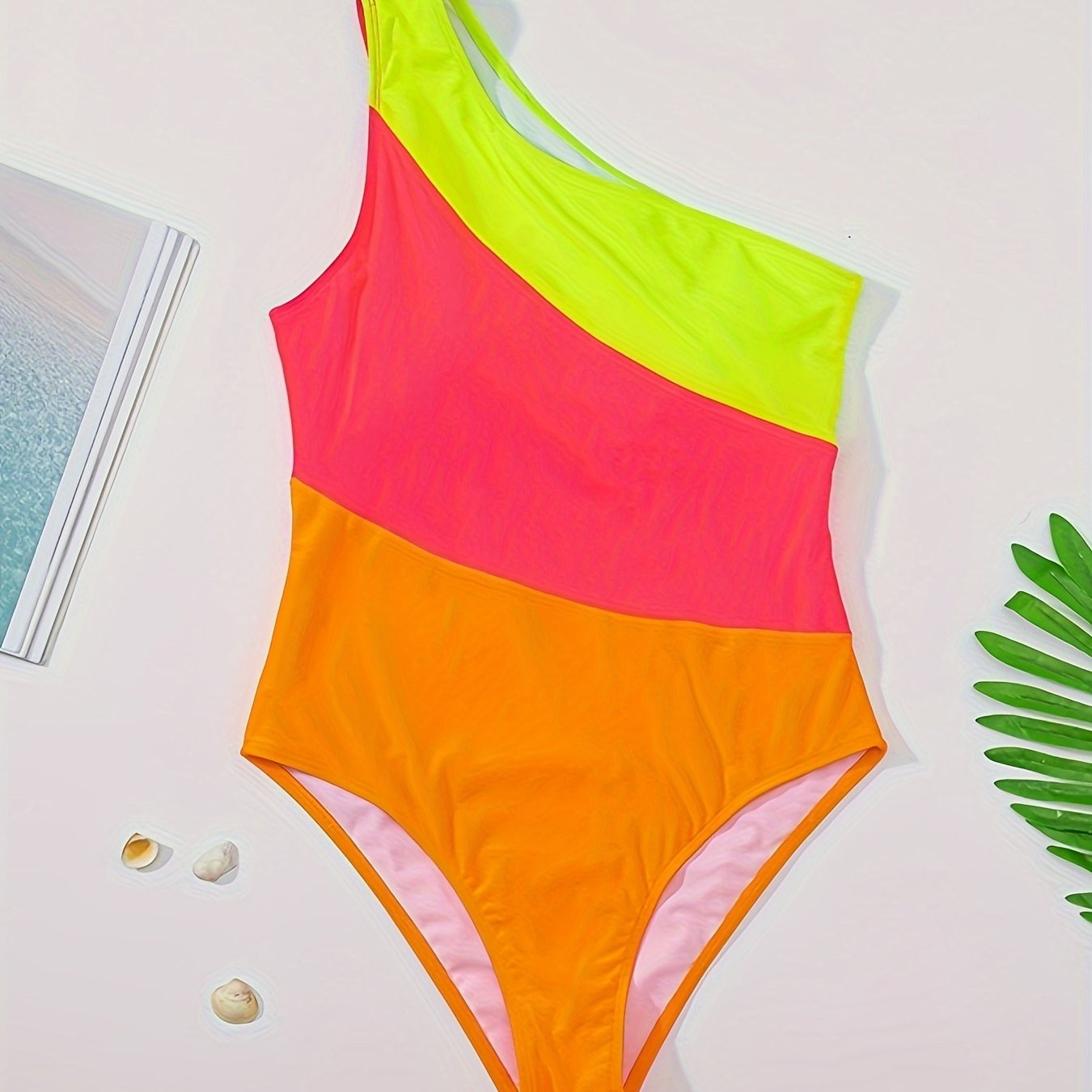 Color Block Asymmetric One Shoulder   Swimsuit Cut - Temu | Temu Affiliate Program