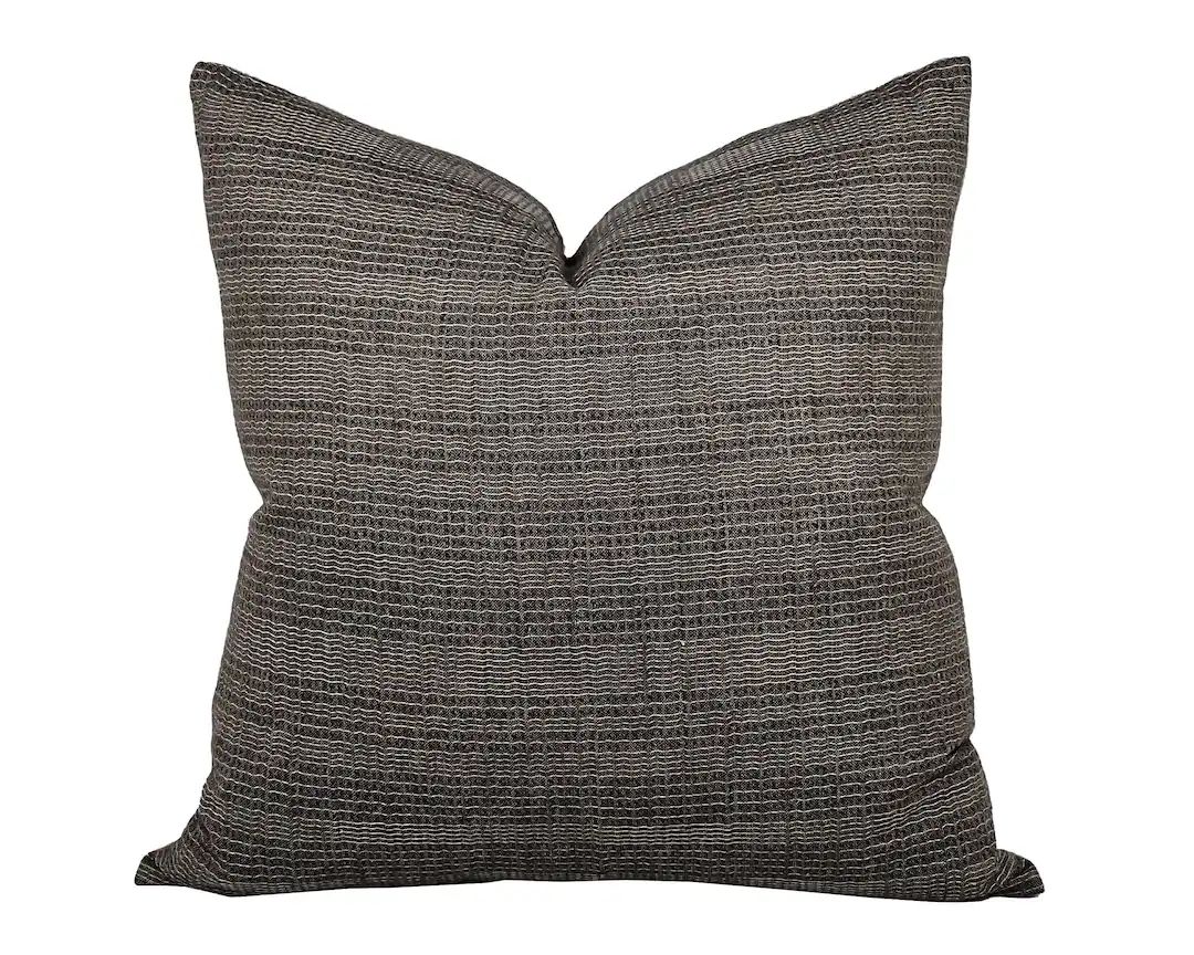 HURON | Dark Brown Vintage Stripe Pillow Cover, Hmong Pillow, Farmhouse Pillow, Dark Brown Pillow... | Etsy (US)