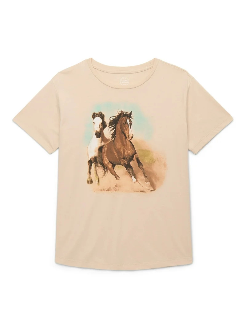 Wonder Nation Girls Graceful Gallop Graphic Tee with Short Sleeves, Sizes 4-18 | Walmart (US)