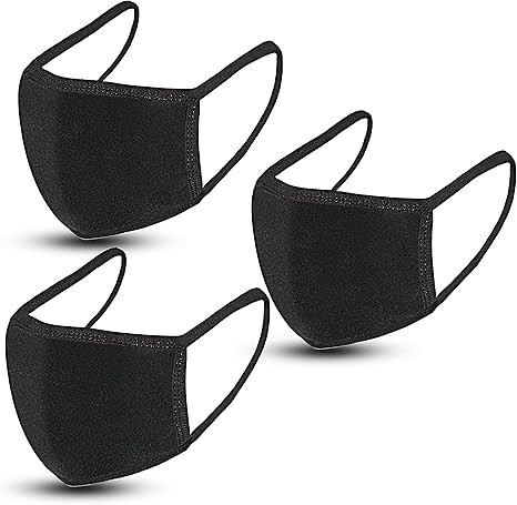 3 Pack Face Covering, 3 Ply Black Face Coverings Unisex Black Dust Cotton, Washable, Reusable Cot... | Amazon (US)