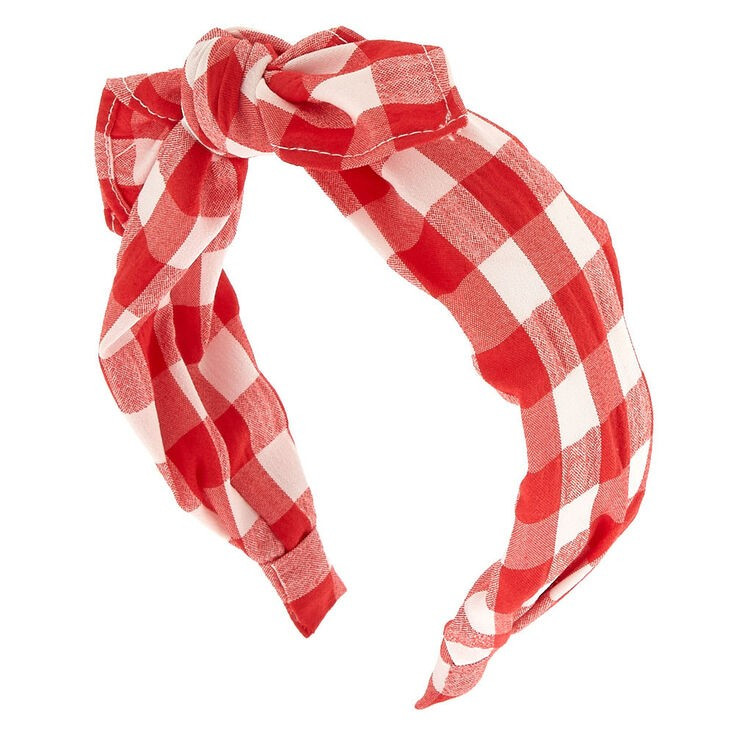 Gingham Knot Bow Headband - Red | Claire's (US)