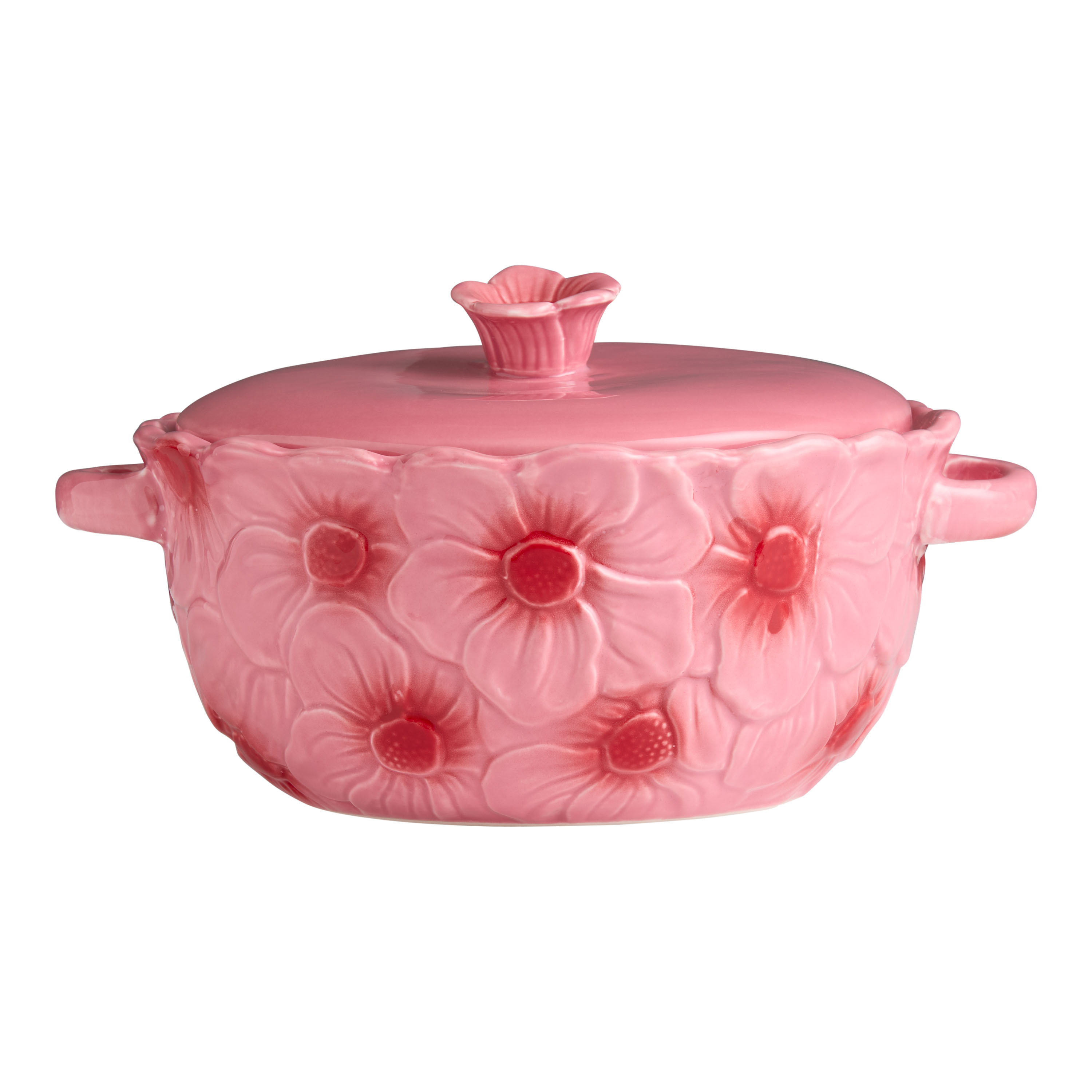 Round Pink Ceramic Floral Hand Painted Baking Dish with Lid | World Market