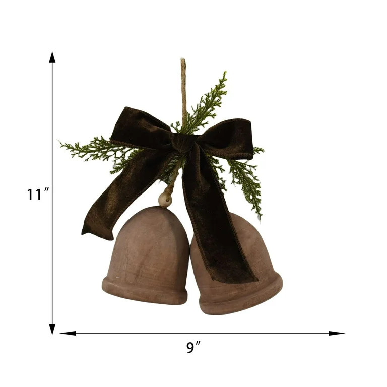 Wooden Bells with Bow Hanging Christmas Decoration, Brown, 11", by Holiday Time | Walmart (US)
