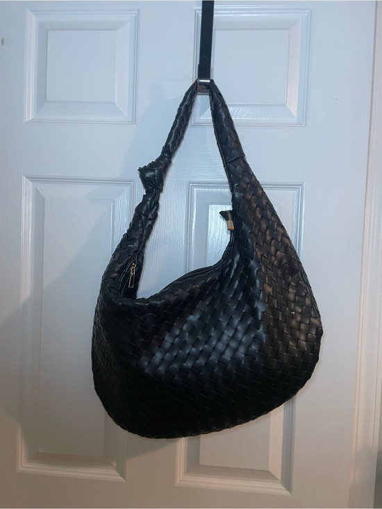 Anthropologie Melie Bianco Brigitte Woven Satchel Bag Oversized Black Slouchy | Poshmark