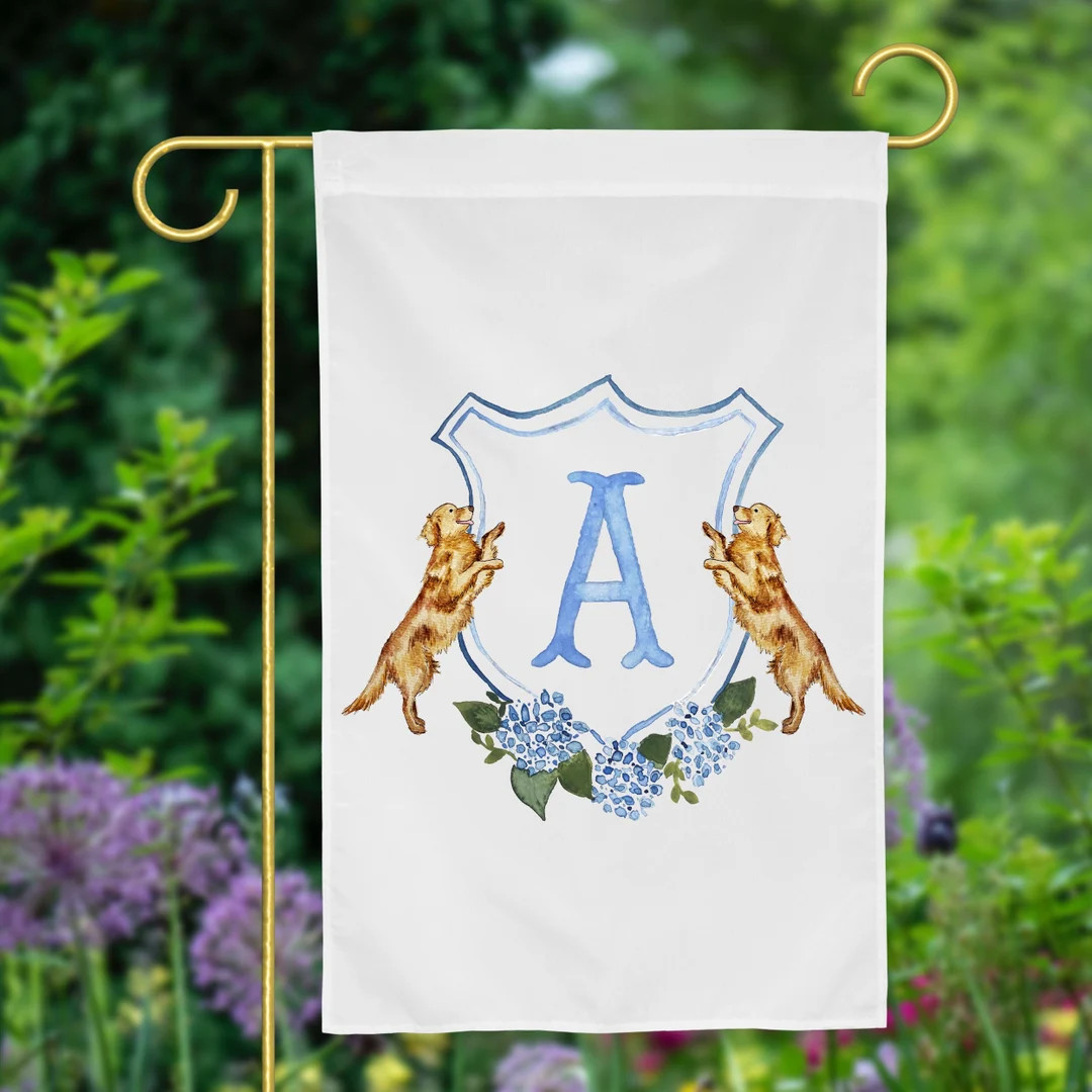 Personalized Watercolor Hydrangea Golden Retriever Crest Garden Flag Garden Stake, Porch Decor, P... | Etsy (US)