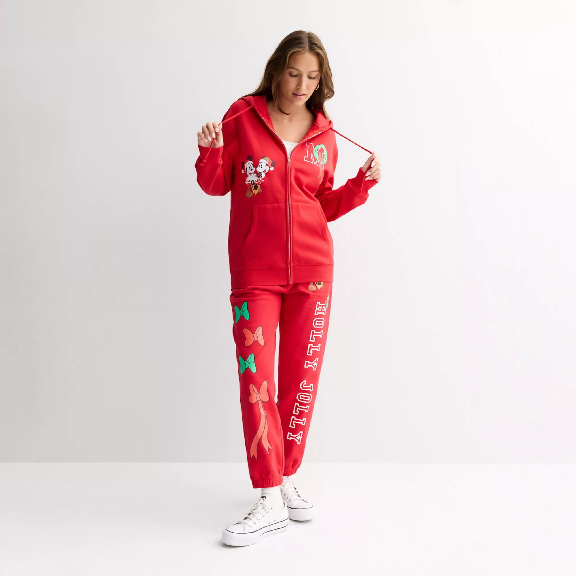 Juniors' Disney Mickey Mouse Holiday Zip Up Hoodie & Joggers Matching Set | Kohl's