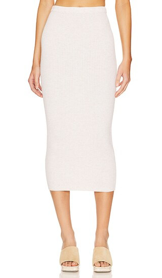 x REVOLVE Valda Rib Knit Midi Skirt in Oatmeal | Revolve Clothing (Global)