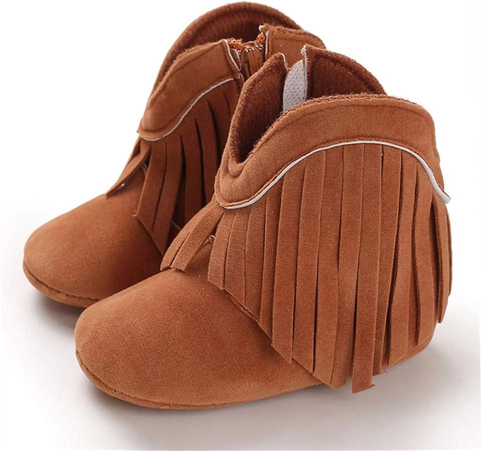 Timatego Baby Girl Cowboy Tassel Boots Side Zipper Non Slip Stay On Booties Infant Toddler First ... | Amazon (US)