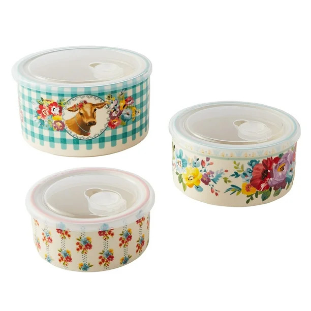 The Pioneer Woman Sweet Romance Cow, 6PC Round Ceramic Bake and Storage Nesting Bowls Set, Assort... | Walmart (US)