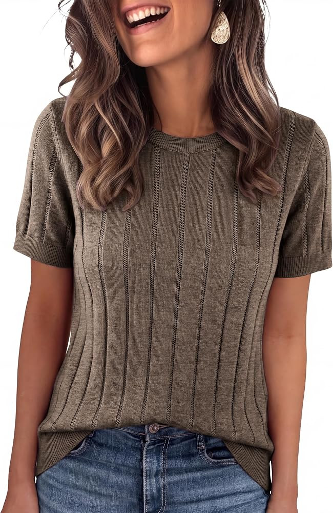 Womens Short Sleeve Sweater, Lightweight Wool Blend Knit Top | Amazon (US)